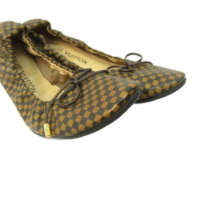 【中古】ルイヴィトン LOUIS VUITTON ダミエ バレエシューズ フラット レザー 35.5 22.5cm 茶 ブラウン 1010 ☆AA★