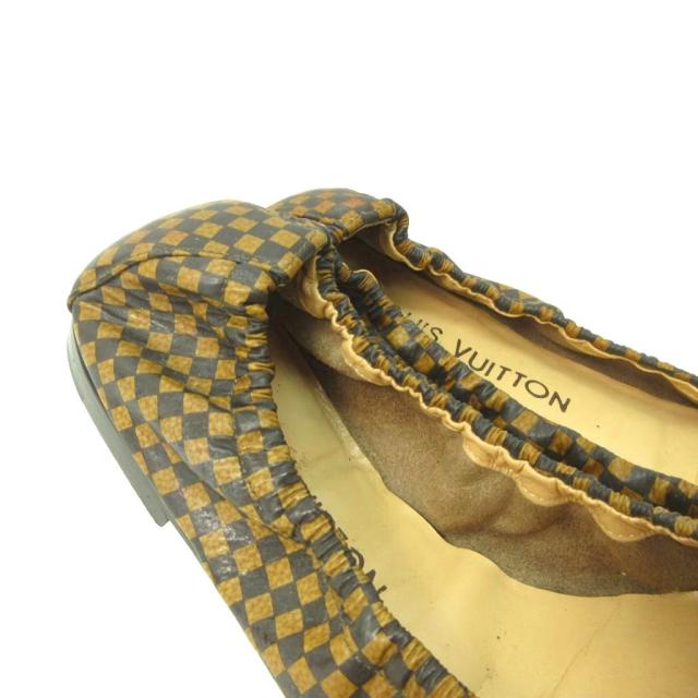 【中古】ルイヴィトン LOUIS VUITTON ダミエ バレエシューズ フラット レザー 35.5 22.5cm 茶 ブラウン 1010 ☆AA★