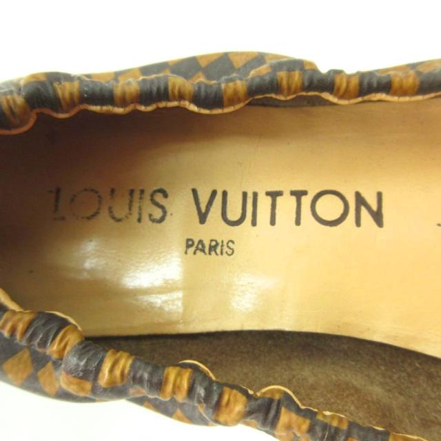 【中古】ルイヴィトン LOUIS VUITTON ダミエ バレエシューズ フラット レザー 35.5 22.5cm 茶 ブラウン 1010 ☆AA★