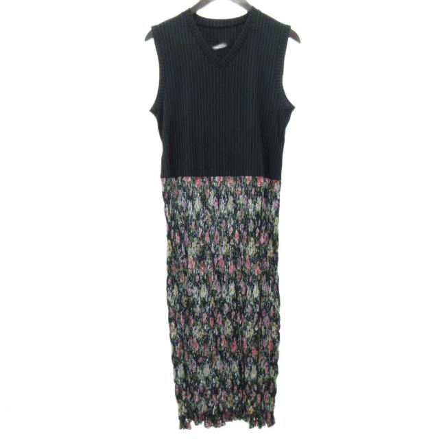 【中古】トリココムデギャルソン tricot COMME des GARCONS 90s プリーツ ワンピース 切替 ロング マルチカラー F