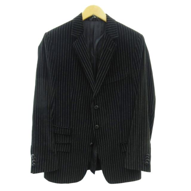 【中古】アンドドルチェ&ガッバーナ ベルベット テーラードジャケット チェンジポケット ストライプ ブラック 48 約L