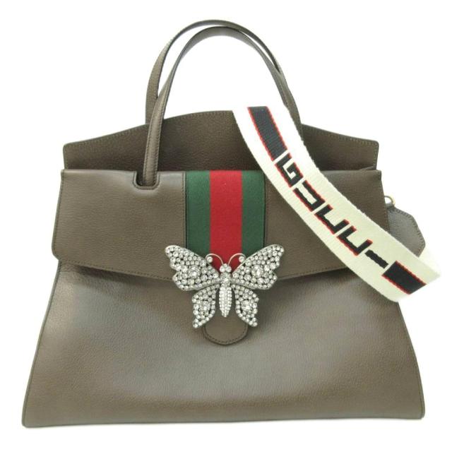 【中古】グッチ GUCCI 美品 2WAY ショルダーバッグ ラージトーテム バタフライ ビジュー ブラウン 蝶 505342 STK