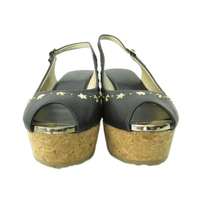 【中古】未使用品 ジミーチュウ JIMMY CHOO スタースタッズ ウエッジソール サンダル レザー 黒 37.5 24.5cm STK