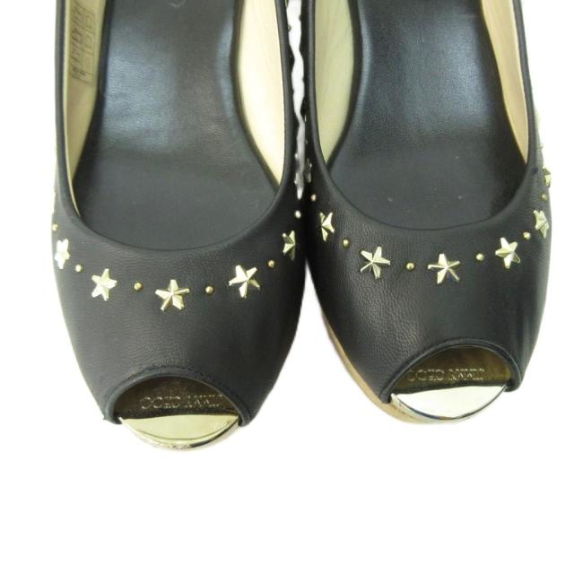 【中古】未使用品 ジミーチュウ JIMMY CHOO スタースタッズ ウエッジソール サンダル レザー 黒 37.5 24.5cm STK