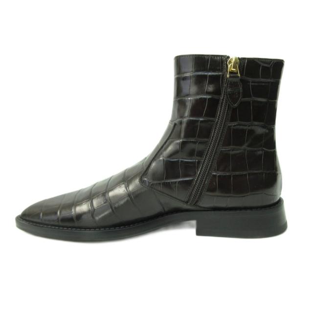 【中古】ヴィクトリアベッカム Victoria Beckham 美品 ショートブーツ サイドジップ クロコダイル 型押し 23.0cm 茶