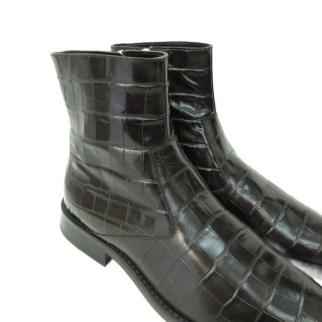 【中古】ヴィクトリアベッカム Victoria Beckham 美品 ショートブーツ サイドジップ クロコダイル 型押し 23.0cm 茶