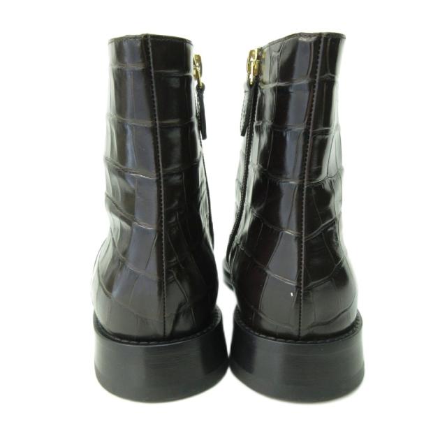 【中古】ヴィクトリアベッカム Victoria Beckham 美品 ショートブーツ サイドジップ クロコダイル 型押し 23.0cm 茶