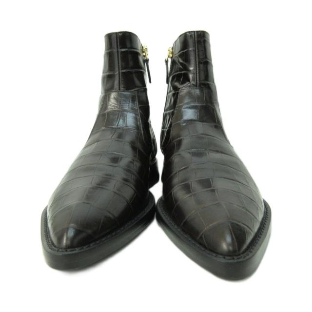 【中古】ヴィクトリアベッカム Victoria Beckham 美品 ショートブーツ サイドジップ クロコダイル 型押し 23.0cm 茶