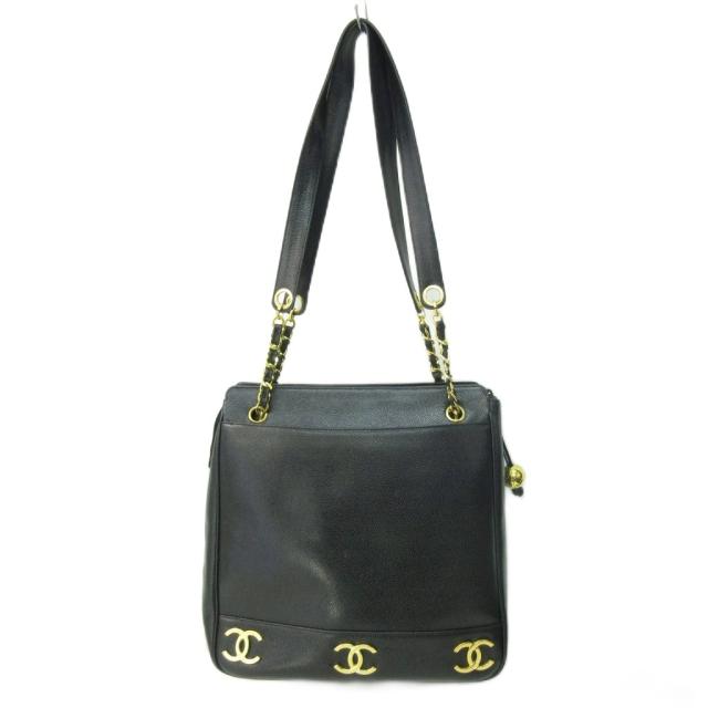 【中古】シャネル トリプル ココマーク ワンショルダーバッグ チェーントート キャビアスキン レザー 29134 ブラック