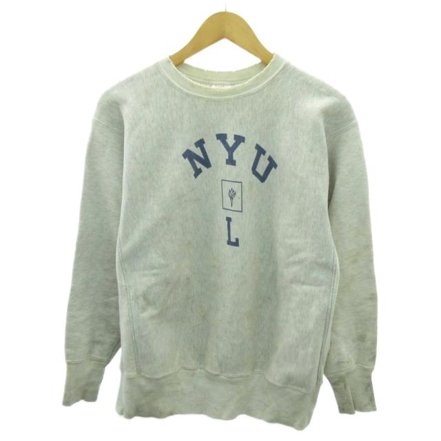 【中古】チャンピオン リバースウィーブ ヴィンテージ 70s 単色タグ スウェット 染み込みプリント L ライトグレー