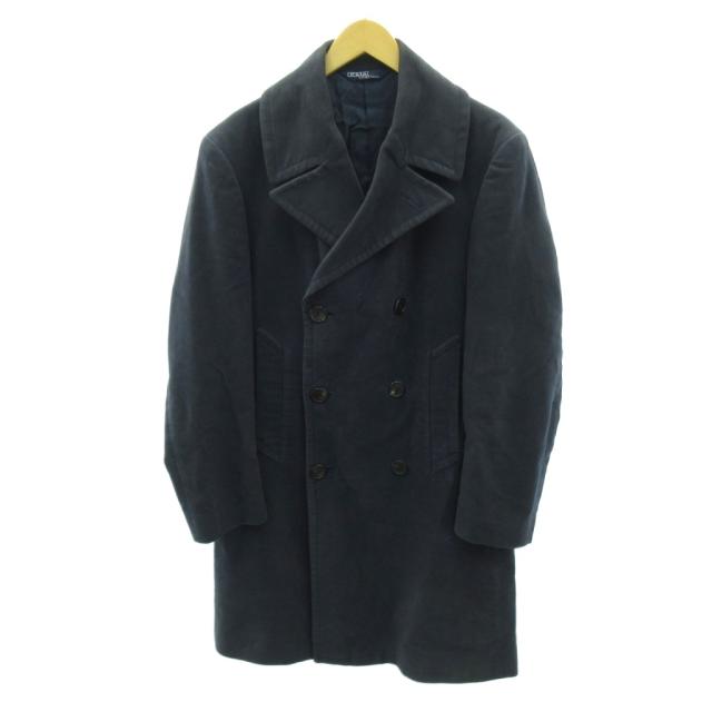 【中古】ポロ バイ ラルフローレン 80s 三角タグ チェスターコート モールスキン ダブル ロング丈 紺 ネイビー