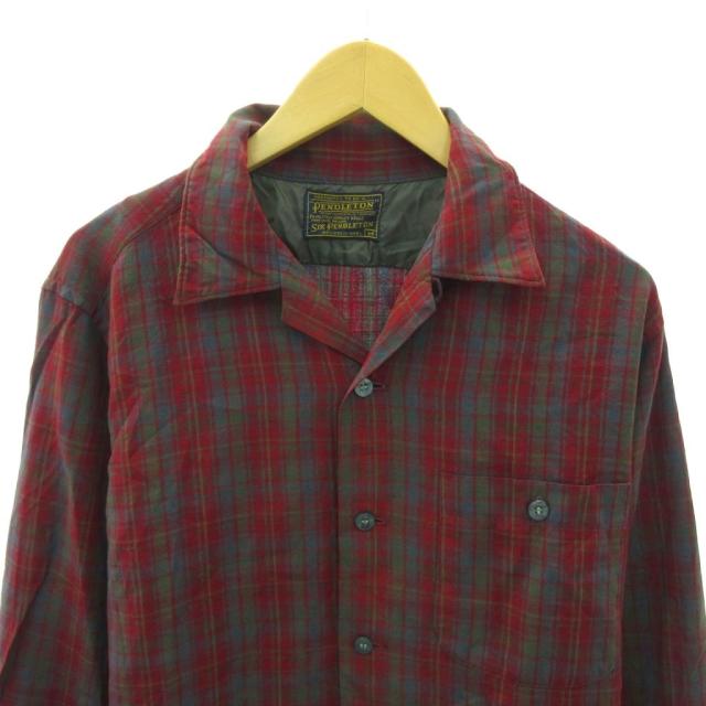 【中古】ペンドルトン PENDLETON ヴィンテージ 50s ボードシャツ オープンカラー 開襟 チェック柄 ウール M 赤 緑_2
