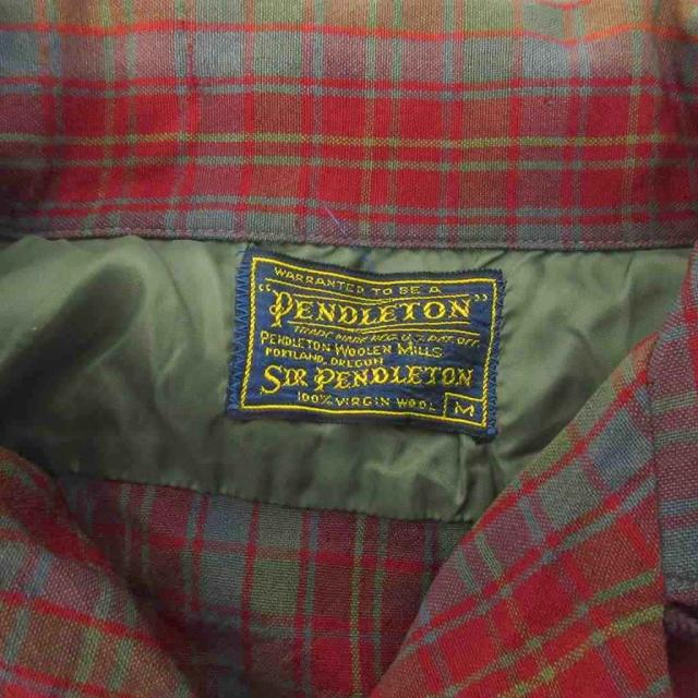 【中古】ペンドルトン PENDLETON ヴィンテージ 50s ボードシャツ オープンカラー 開襟 チェック柄 ウール M 赤 緑_5