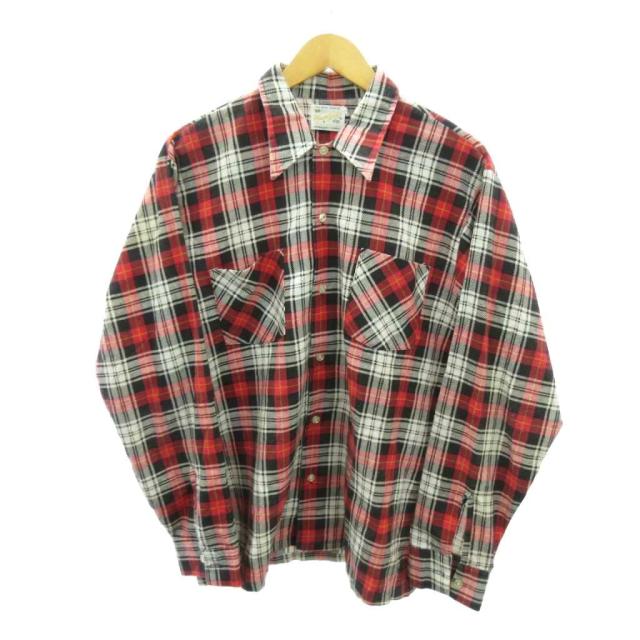 【中古】ウィバーズゴールド weavers gold 60s プリントネル フランネルシャツ タータンチェック 長袖 L 赤 白 黒