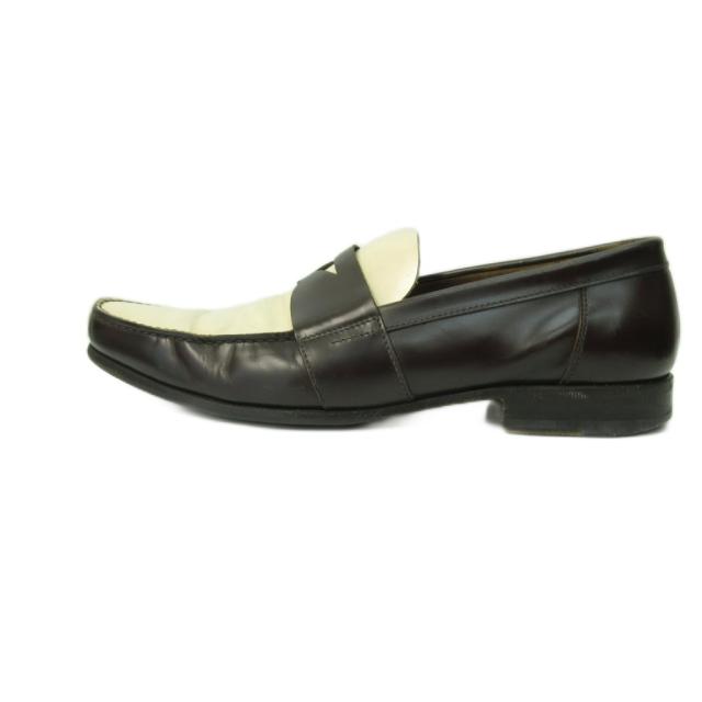 【中古】プラダ PRADA ローファー シューズ レザー バイカラー 9 27.0cm 茶 ブラウン ベージュ 1120 メンズ