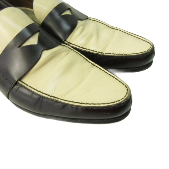 【中古】プラダ PRADA ローファー シューズ レザー バイカラー 9 27.0cm 茶 ブラウン ベージュ 1120 メンズ