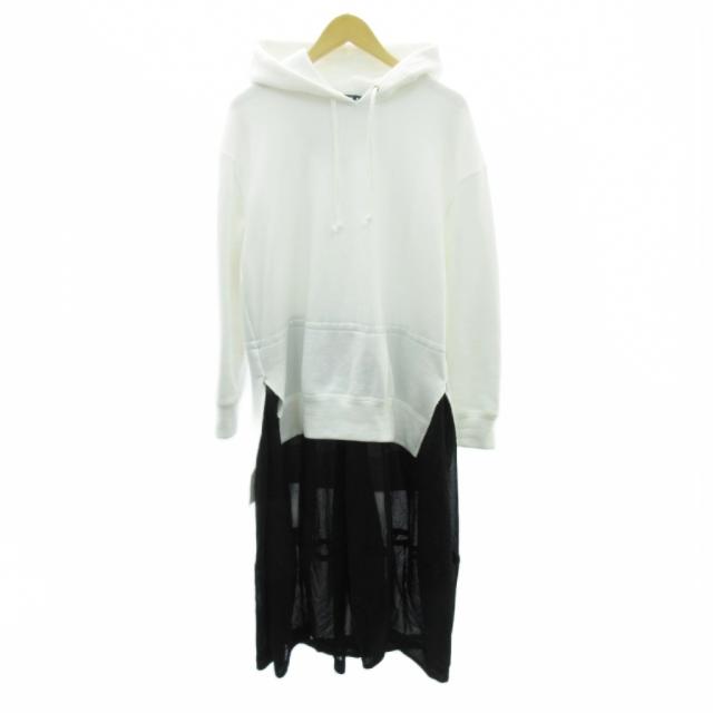 【中古】コムデギャルソンブラック ドッキング ワンピース スウェット パーカー シフォン切替 シースルー S 黒 XS