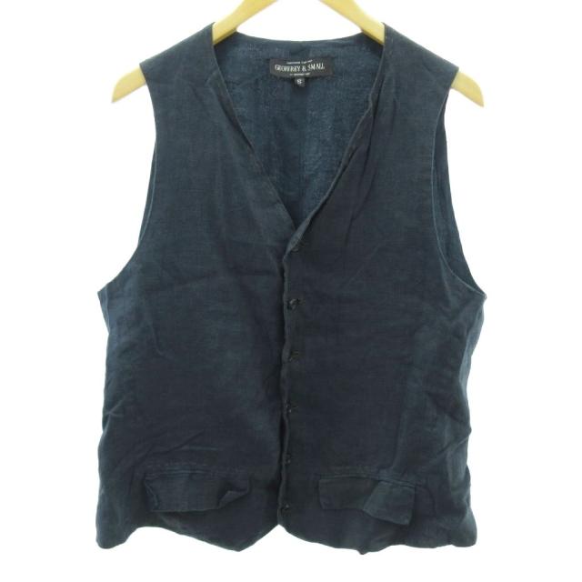 【中古】ジェフリービースモール GEOFFREY B. SMALL リネン ベスト ジレ アルチザン ステッチ 紺 ネイビー S