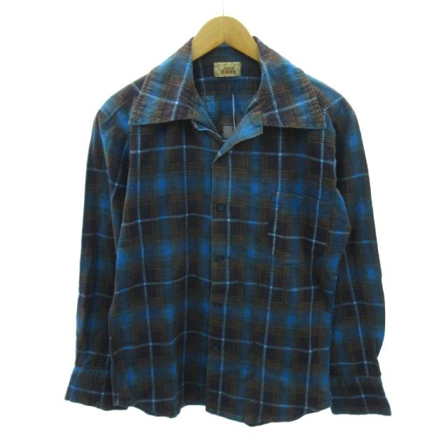 【中古】ヴィンテージ VINTAGE ザボス THE BOSS 50s ライトネル フランネルシャツ チェック柄 長袖 青 茶