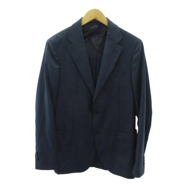【中古】ラルディーニ LARDINI 美品 スーツ セットアップ テーラードジャケット パンツ チェック柄 ウール 48 紺_1