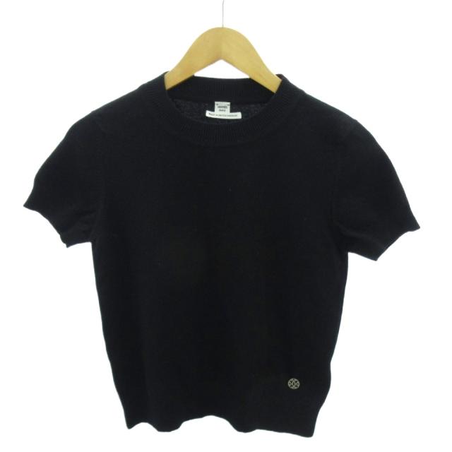 【中古】エルメス HERMES カシミヤ ニット セーター ショート丈 チビ丈 半袖 英国製 38 黒 ブラック 1206 レディース