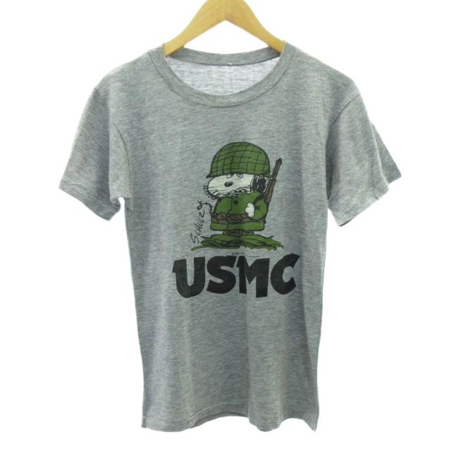 【中古】ヴィンテージ VINTAGE SNOOPY スヌーピー 推定70s〜 Tシャツ ミリタリー USMC シングル 霜降り 半袖 約M