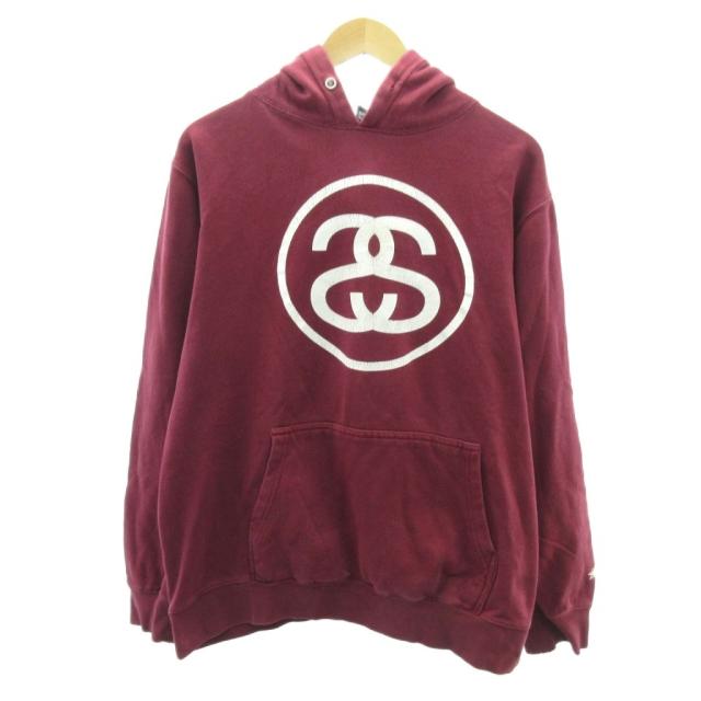 【中古】ステューシー STUSSY old 00s〜 SSリンク ロゴ パーカー 赤系 レッド系 XL メンズ