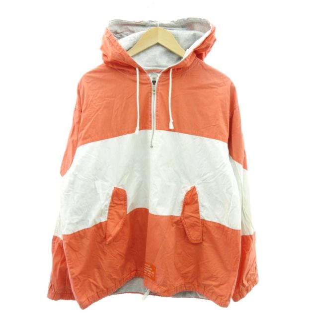 【中古】ギャップ GAP オールド 90s 白タグ アノラック パーカー ボーダー オレンジ × 白 ホワイト M メンズ