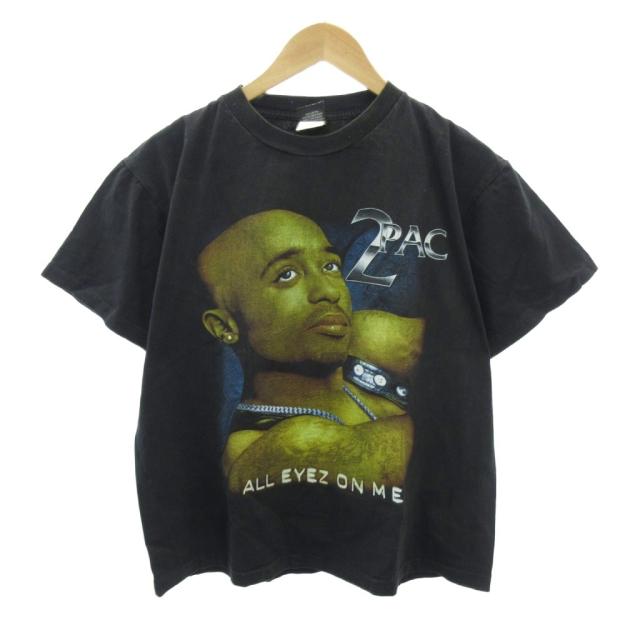 【中古】ヴィンテージ VINTAGE 90s 2Pac ラッパー ブート Tシャツ プリント 半袖 M-L 黒 ブラック 0113 ☆AA★
