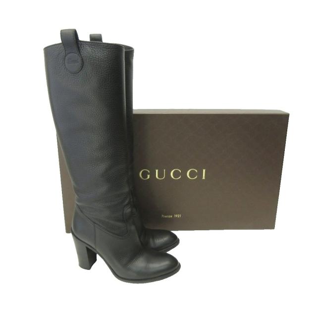 【中古】グッチ GUCCI ロング ブーツ レザー ヒール 黒 ブラック 37 約23.5cm 317032 レディース_7