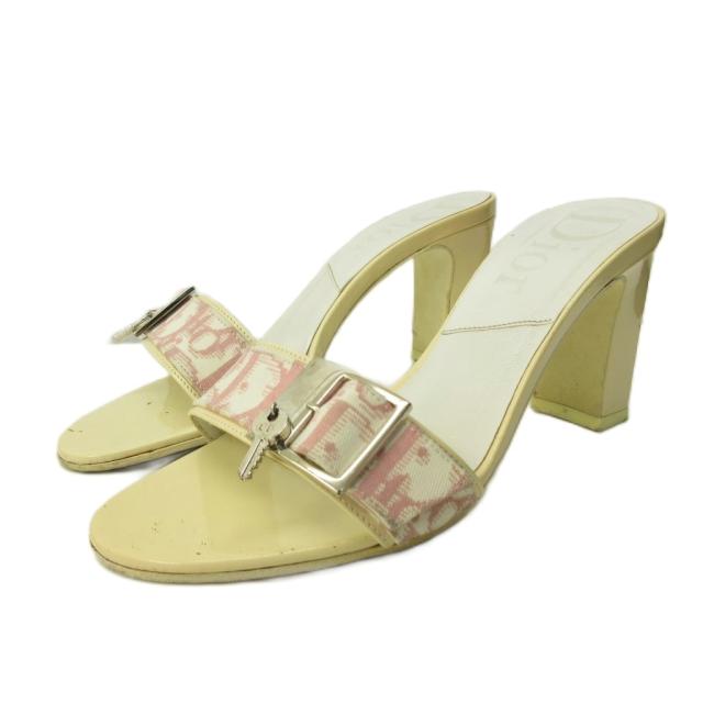 【中古】クリスチャンディオール Christian Dior サンダル シューズ ハイヒール ピンクトロッター 21.5cm 白 ピンク