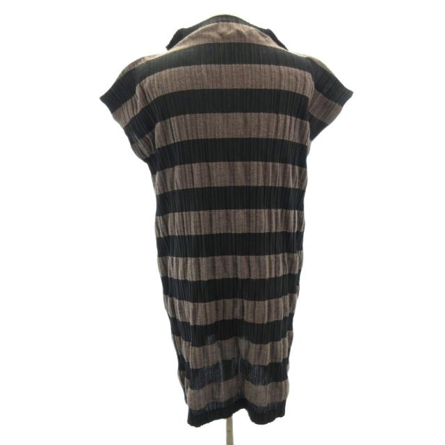 【中古】プリーツプリーズ PLEATS PLEASE ボーダー ワンピース チュニック リネン混 グレー 3 約L PP21-JT704_2