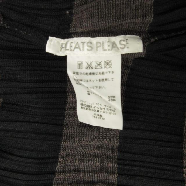 【中古】プリーツプリーズ PLEATS PLEASE ボーダー ワンピース チュニック リネン混 グレー 3 約L PP21-JT704_3