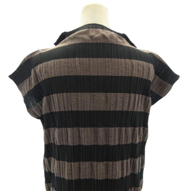 【中古】プリーツプリーズ PLEATS PLEASE ボーダー ワンピース チュニック リネン混 グレー 3 約L PP21-JT704_5