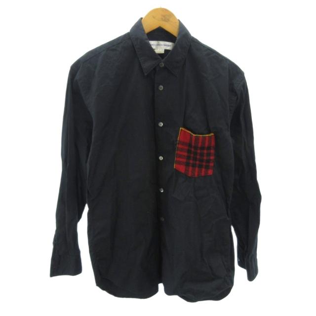 【中古】コムデギャルソンシャツ COMME des GARCONS SHIRT フランス製 シャツ ポケット 切替 チェック 長袖 XS 紺