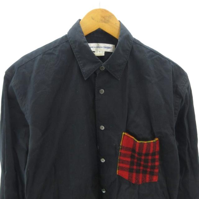 【中古】コムデギャルソンシャツ COMME des GARCONS SHIRT フランス製 シャツ ポケット 切替 チェック 長袖 XS 紺_2