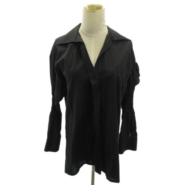 【中古】未使用品 ハイダーアッカーマン Haider Ackermann タグ付き シャツ ブラウス 袖 シボ 長袖 36 黒 ブラック