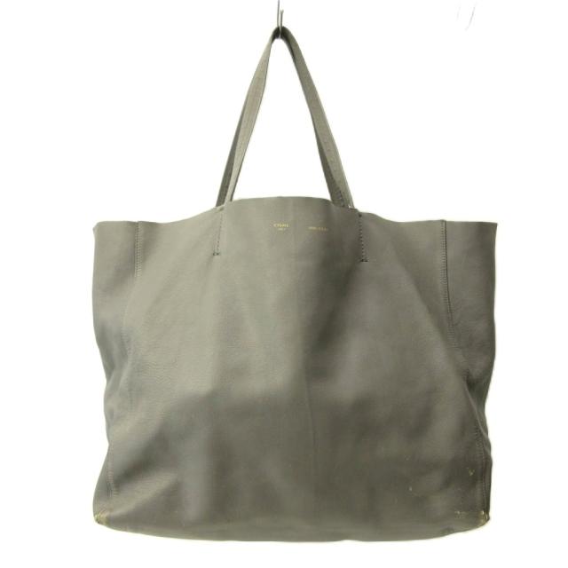 【中古】セリーヌ CELINE フィービー期 ホリゾンタルカバ トートバッグ 無地 レザー グレー 0406 レディース