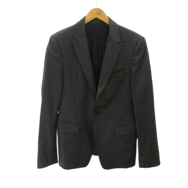 【中古】エンポリオアルマーニ EMPORIO ARMANI スーツ セットアップ ジャケット パンツ 総裏 シングル 46 黒 グレー_1