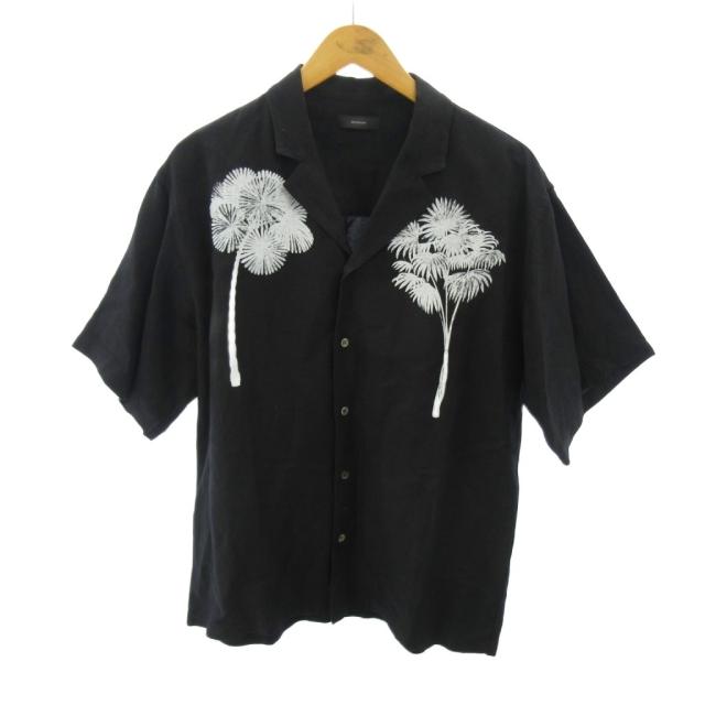 【中古】オブシディアン OBSIDIAN 美品 シャツ 花柄 プリント 半袖 S 黒 ブラック ODM24SS002 0412 メンズ
