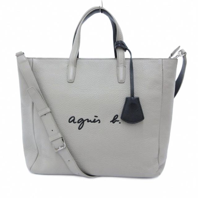 【中古】アニエスベー agnes b. 2way トートバッグ ショルダー レザー シボ革 グレー /JS ■STK レディース
