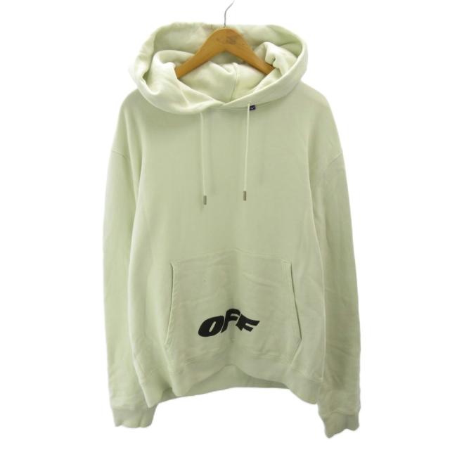 【中古】オフホワイト OFF WHITE プルオーバー パーカー フーディ ロゴ プリント 長袖 XL 白 ホワイト 0419 ■MNK7