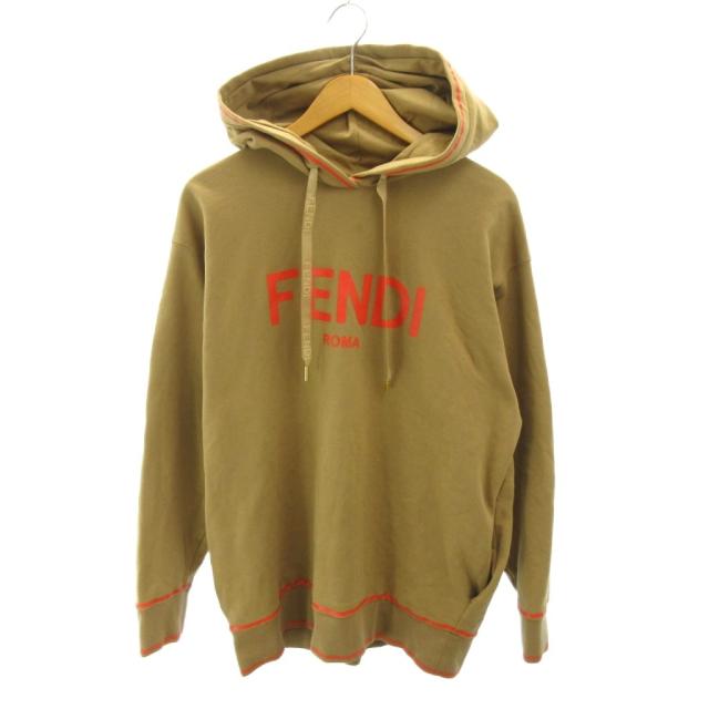 【中古】フェンディ FENDI プルオーバー パーカー フーディ ロゴ プリント ライン S 茶 ブラウン 0420 ■MNK7