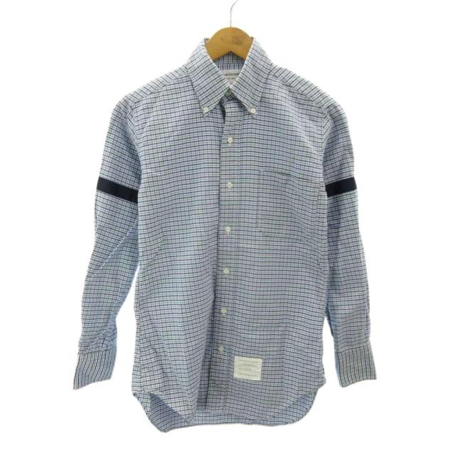 【中古】トムブラウン THOM BROWNE ボタンダウン BDシャツ チェック柄 長袖 USA製 00 白 青 ホワイト ブルー 0419