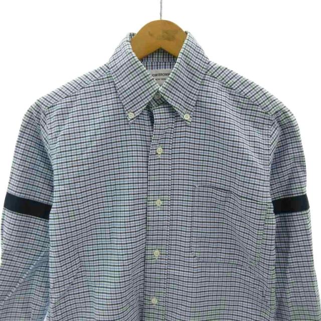【中古】トムブラウン THOM BROWNE ボタンダウン BDシャツ チェック柄 長袖 USA製 00 白 青 ホワイト ブルー 0419_2