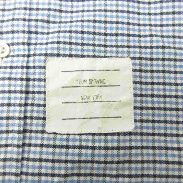 【中古】トムブラウン THOM BROWNE ボタンダウン BDシャツ チェック柄 長袖 USA製 00 白 青 ホワイト ブルー 0419_3
