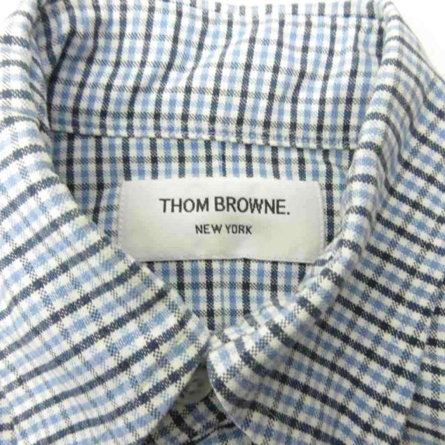 【中古】トムブラウン THOM BROWNE ボタンダウン BDシャツ チェック柄 長袖 USA製 00 白 青 ホワイト ブルー 0419_7