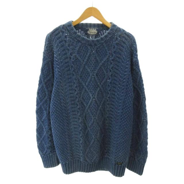 【中古】マイケルロス michael ross 90s ケーブルニット セーター デニム コットン 長袖 イングランド製 L