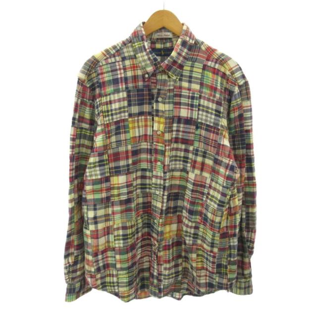 【中古】ラルフローレン RALPH LAUREN パッチワーク マドラスシャツ チェック柄 ロゴ ポニー 刺繍 L マルチカラー