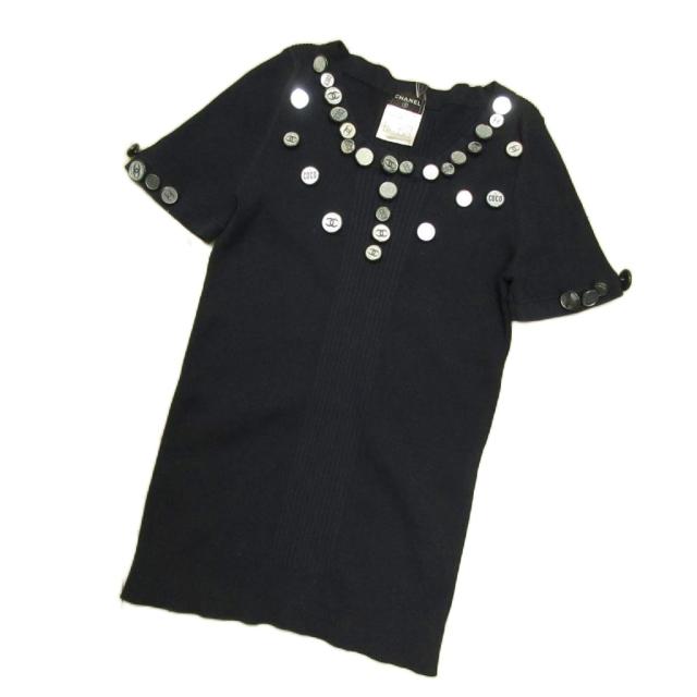 【中古】シャネル CHANEL 08C チビT ココボタン チビ ニット セーター 紺 ネイビー 42 約LL レディース